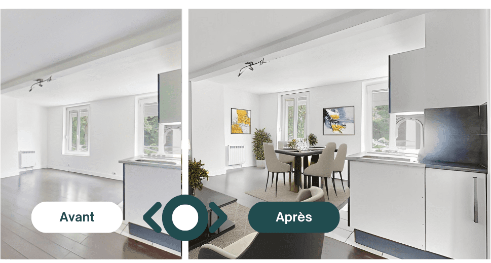 Home staging virtuel - Avant/Après salle à manger